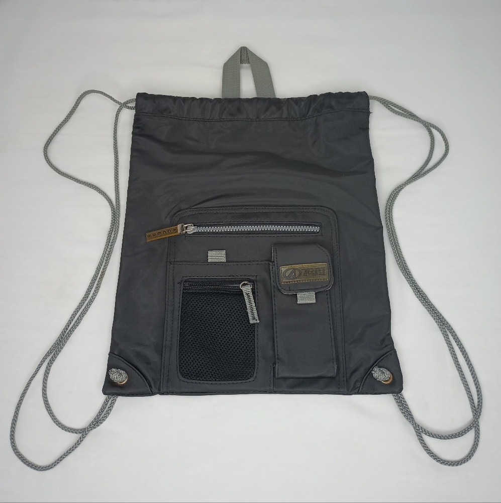 Access Multi Compartment Vinyl Sackpack Travel Business School Backpack Black